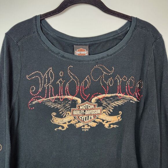 Harley Davidson Shirt Women‎ XL Y2k Rhinestone Motorcycle Sportster Biker Punk - Picture 2 of 9